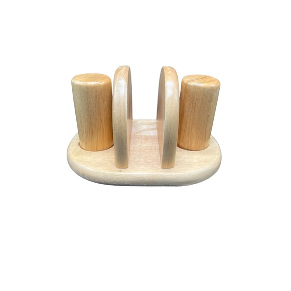 Vintage Wooden Salt & Pepper Shakers with Napkin Holder Set - Picture 1 of 3